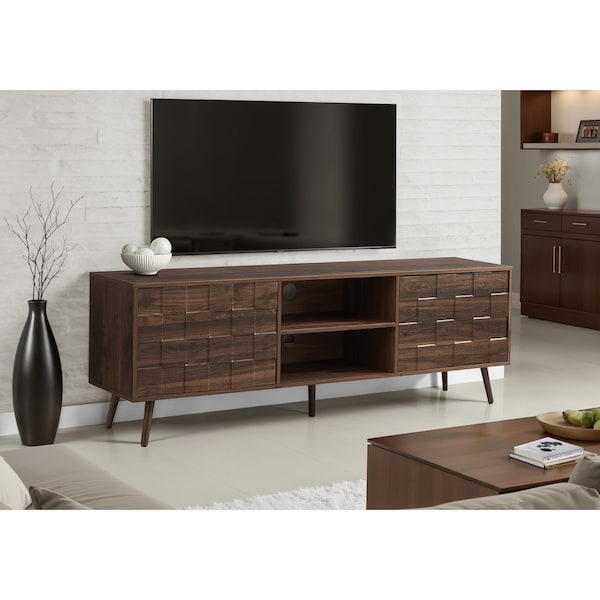 Monarch Specialties TV Stand, 72'', Console, Media Entertainment Center, Walnut Laminate, Mid Century I 2787 - main