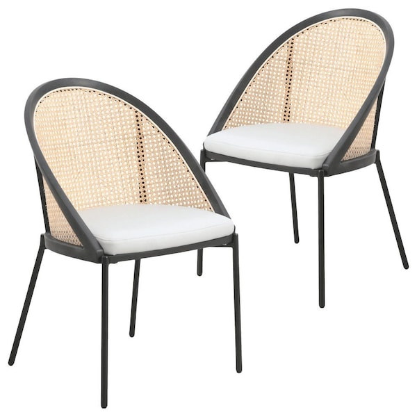 Leisuremod Urbane Collection Modern Dining Chair With Wicker back in Light Grey, 2PK UC21WLGR2 - main