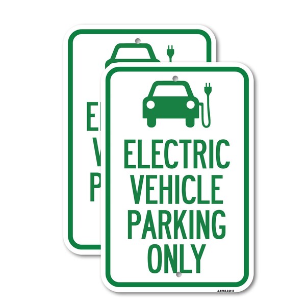 Signmission Electric Vehicle Parking Only With Graphic 3, 12'' X 18'' 2 Signs, Heavy Gauge Aluminum, 2PK A-1218-2PACK-24117 - main