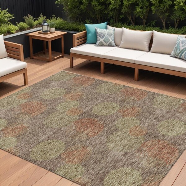Homeroots 8' X 10' Brown Taupe And Sage Polka Dot Washable Indoor Outdoor Area Rug 614656 - main