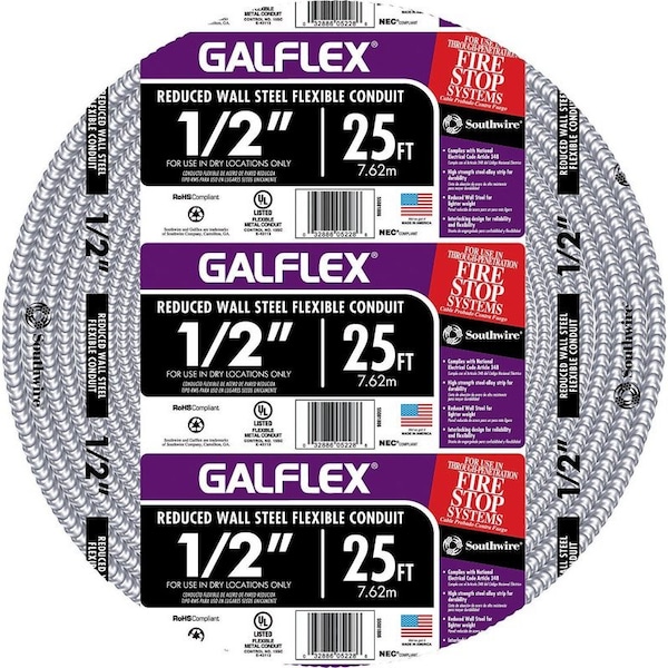 Galflex Southwire 1/2 in. D X 25 ft. L Steel Flexible Electrical Conduit For FMC 55081806 - main