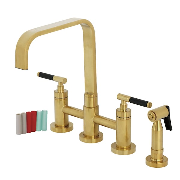 Kingston Brass Bridge Kitchen Faucet with Brass Sprayer, Brushed Brass KS8257CKLBS - main