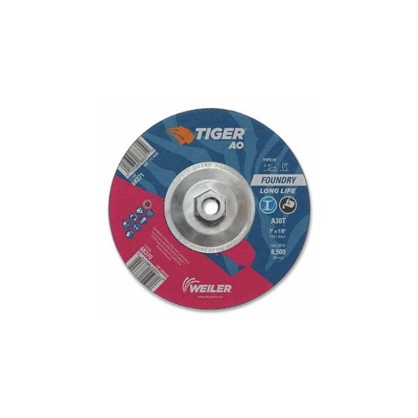 Weiler Tiger Grinding Wheel, Combo, 7 in dia x 1/8 in Thick x 7/8 in Arbor, 30 Grit, Aluminum Oxide, 25PK 804-68370 - main