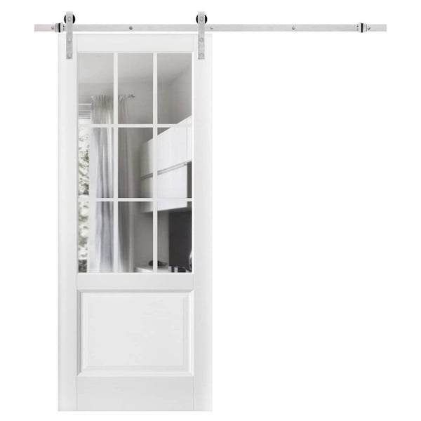 Sartodoors Sturdy Barn Door, Felicia 3599 White Silk with Clear Glass, 6.6FT Rail Hangers Heavy Hardware Set FELICIA3599BD-S-WS-2884 - main