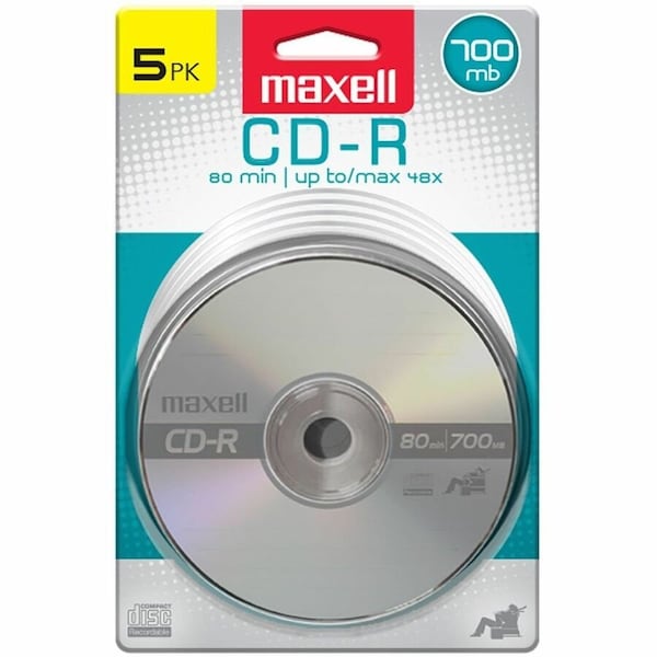 Maxell CD-R700 CD-R WRITE ONCE 700MB/UP TO 80MIN RECORDING 5PK JEWEL CASE, 5PK 648220 - main