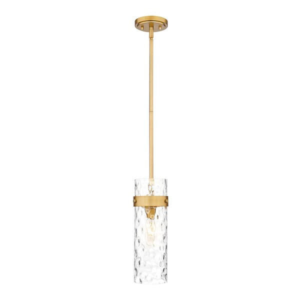 Z-Lite Fontaine 1 Light Pendant, Rubbed Brass/Clear Water, 5.75 In W x 15 In H 7002P5-ROD-RB - main