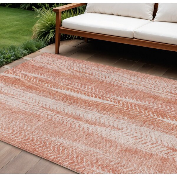 Homeroots 10' X 14' Orange And Salmon Botanical Leaves Washable Indoor Outdoor Area Rug 581977 - main
