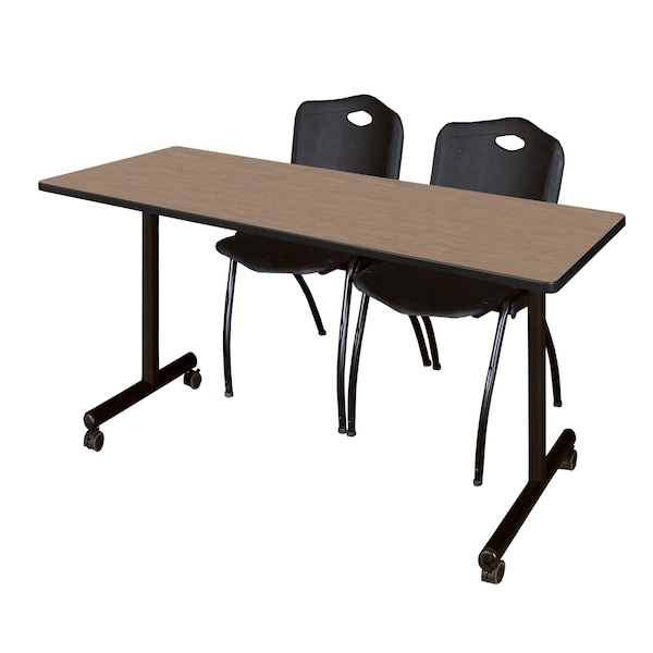 Regency Kobe Mobile T-Base Training Table W/ 2 M Stack Chairs, 66 in W, 24 in L, Noble Oak MKTRCC6624NO47BK - main