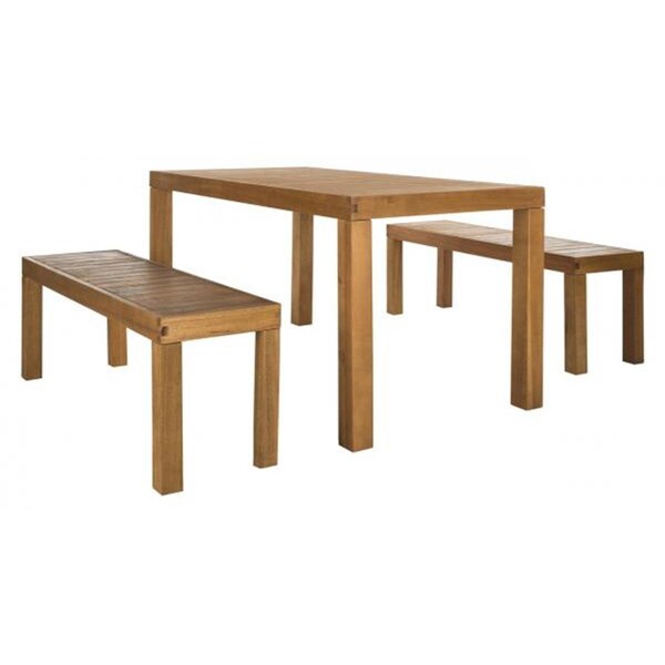 Safavieh 3 Piece Dario Dining Set with 59 in. Table & 2 Backless Benches, Grey PAT7029A - main