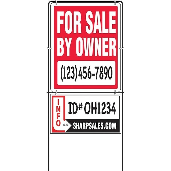 Hy-Ko Real Estate Sign with Frame, For Sale By Owner, White Legend, Plastic, 14 in W x 18 in H Dimensions SIY-201 - main