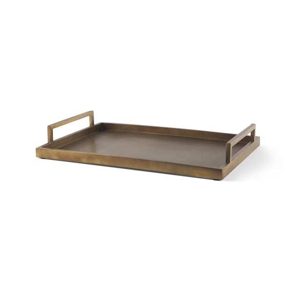 Homeroots 15in Gold Metal Hand Finished Vanity Tray With Handles 731276 - main