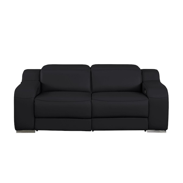 Homeroots 76in Black and Silver Italian Leather Power Reclining Loveseat 633751 - main
