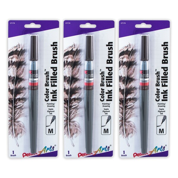 Pentel Color Brush with Pigment Ink, Medium Tip, Sepia, 3PK GFPBP141 - main