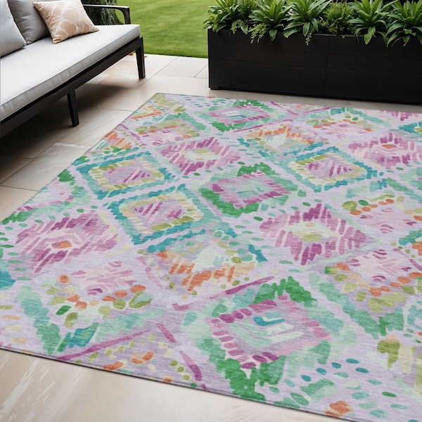 Homeroots 5' X 8' Lavender And Purple Geometric Washable Indoor Outdoor Area Rug 609149 - main