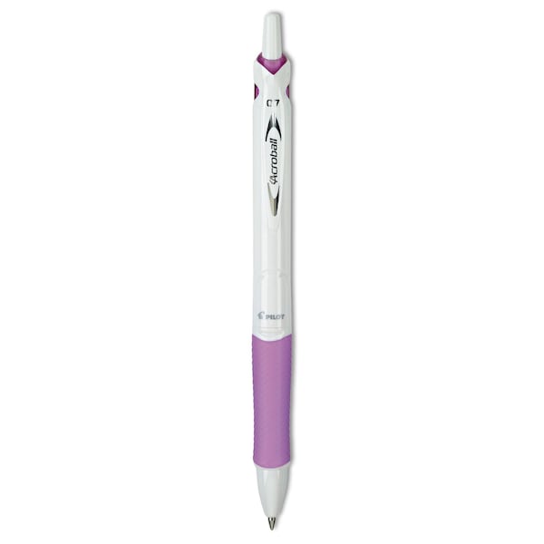 Pilot Acroball PureWhite Advanced Ink Hybrid Gel Pen, Fine 0.7 mm, Black Ink, White/Purple Barrel, 12PK 31854 - main