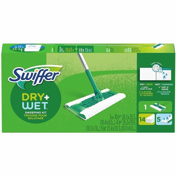 Swiffer Sweeper Mop, 10 x 4.8 White Cloth Head, 46 in. Silver/Green Aluminum/Plastic Handle 49947 - main