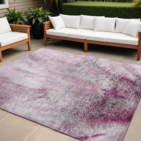 Homeroots 8' X 10' Pink Abstract Washable Non Skid Indoor Outdoor Area Rug 559601 - main