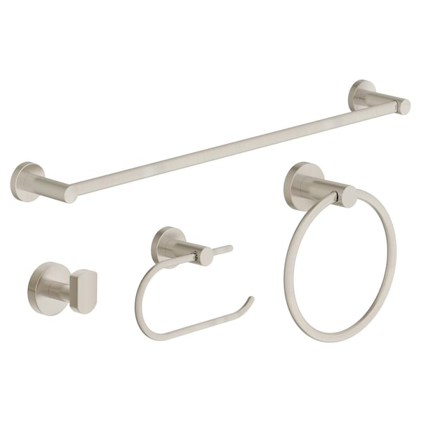 Symmons Dia 4 Piece Bath Hardware Set with Toilet Paper Holder, Robe Hook, Towel Ring, 18 in. Towel Bar 35AC4BUNDLESTN - main