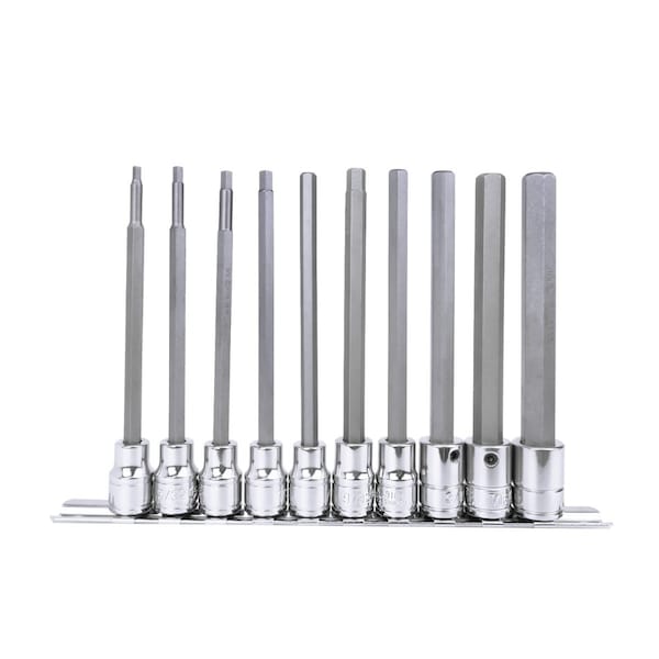 Genius Tools 10PC 3/8in Dr. SAE Long Hex Bit Socket Set BS-310HSL - main