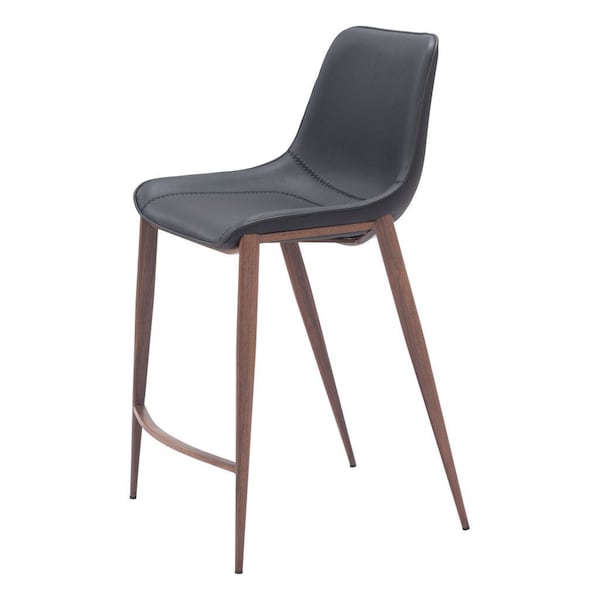 Homeroots Set of Two 26" Black And Brown Faux Leather And Steel Counter Height Bar Chairs 555684 - main