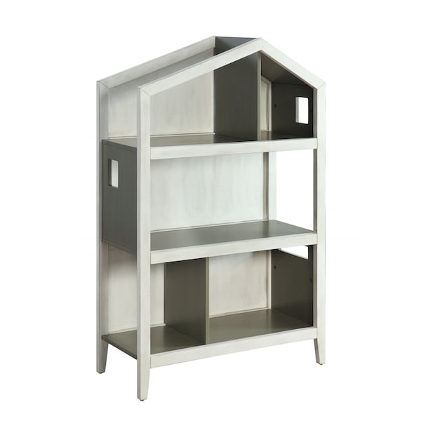Homeroots 50" Gray Solid and Manufactured Wood and Solid Wood Three Tier Double Bookcase 347522 - main