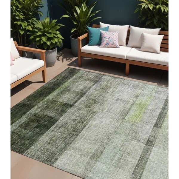 Homeroots 9' X 12' Olive Green Ombre Washable Indoor Outdoor Area Rug 563662 - main