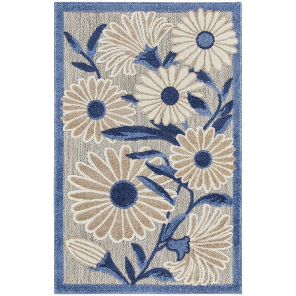 Homeroots 3' X 4' Blue and Gray Floral Indoor Outdoor Area Rug 527642 - main