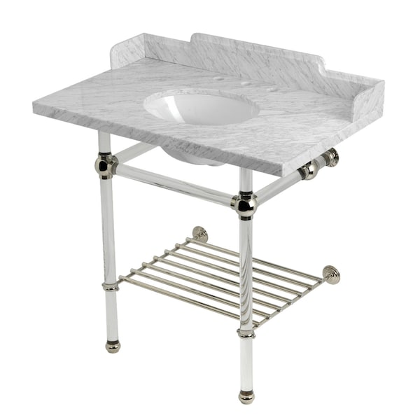 Kingston Brass 36-Inch Carrara Marble Console Sink with Acrylic Legs and Shelf, 8-Inch, 3-Hole LMS36MAB6 - main