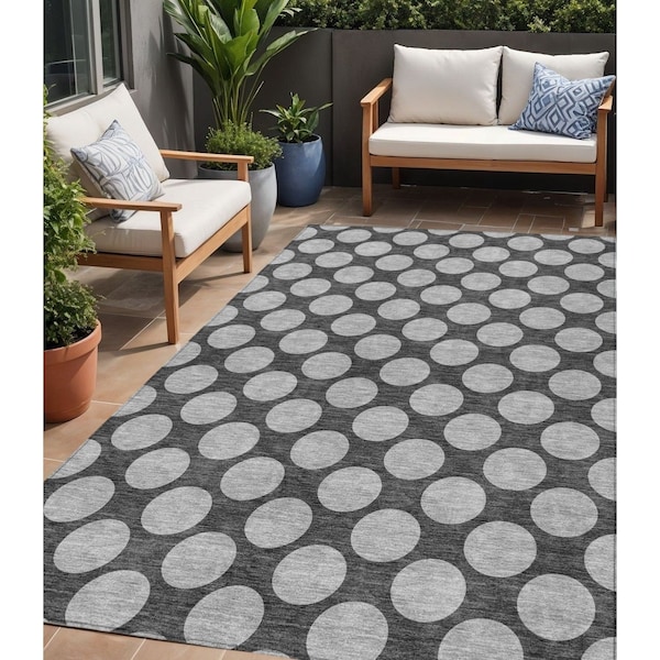 Homeroots 5' X 8' Charcoal And Ivory Polka Dot Washable Indoor Outdoor Area Rug 614888 - main