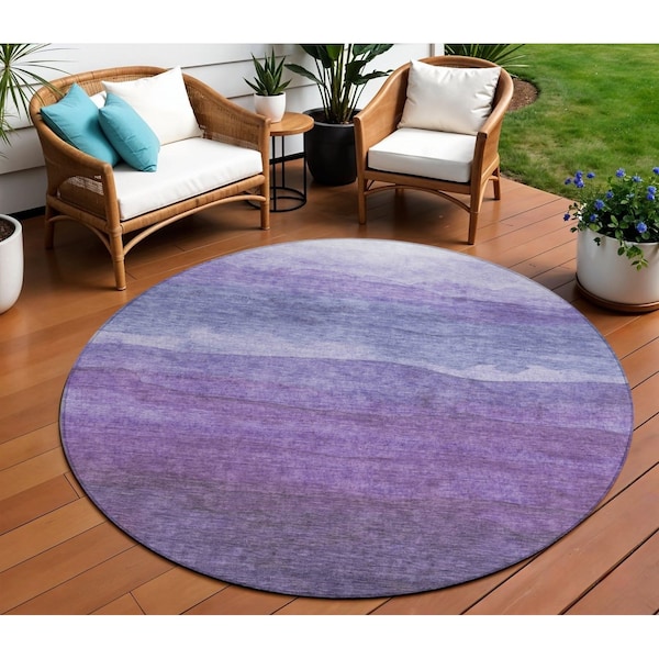Homeroots 8' Purple And Lavender Round Abstract Washable Indoor Outdoor Area Rug 618150 - main