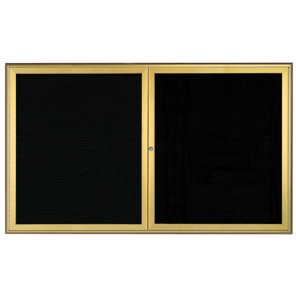 Aarco Enclosed Directory w/ Aluminum Waterfall Style Frame, Gold, Black Felt, 36''Hx60''W, 2 Door Unit WFD3660G - main