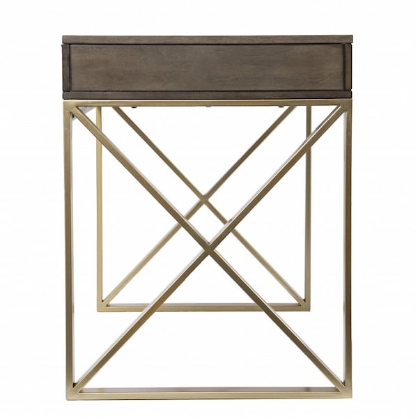 Homeroots 45" Gray and Gold Writing Desk With Two Drawers 402051 - main