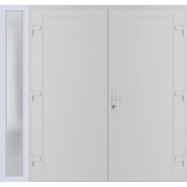 Vdomdoors Front Exterior Prehung Metal-Plastic Double Doors / MANUX 8111 White Silk / Sidelite Exterior Windo MANUX8111DEXD-WS-LH-W72+16xH80 - main