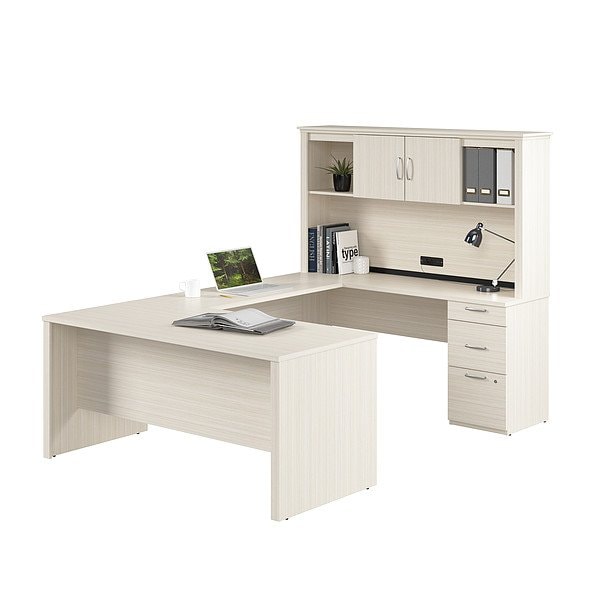 Bestar U Shaped Desk U-Shape Desk, 95-1/2" D X 66-1/2" H, 66" W X White Chocolate 46410-31 - main