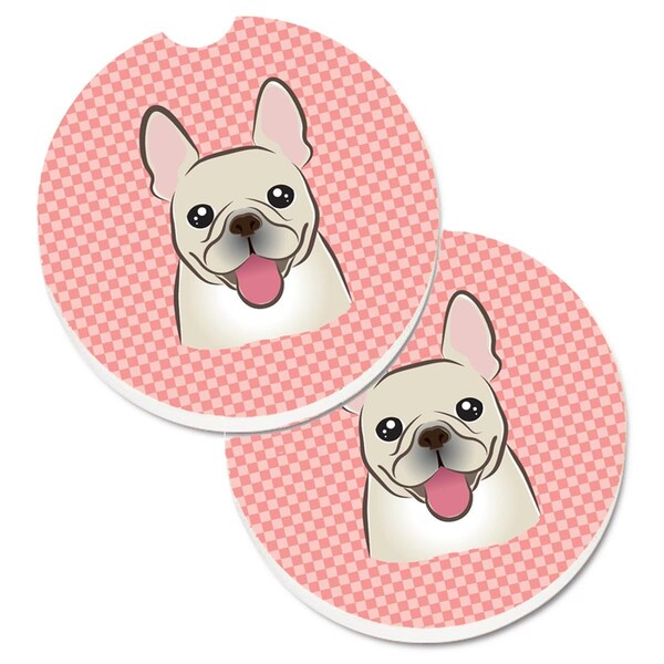 Carolines Treasures Checkerboard Pink French Bulldog Set of 2 Cup Holder Car Coaster BB1238CARC - main