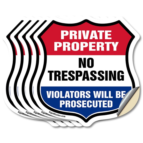 Signmission Private Property Shield Sign No Trespass, 6 inch X 6 inch, Vinyl Decal, 5PK SHI-D-5PACK-6-453 - main