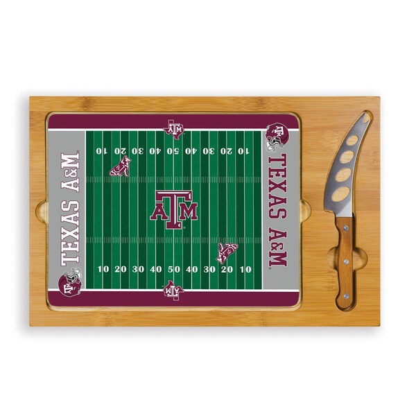 Picnic Time Family Of Brands NCAA Texas A&M Aggies Football Field Icon Glass Top Cutting Board & Knife Set 910-00-505-564-0 - main