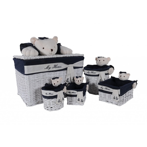 Homeroots Set of Five Blue And White Rattan Basket, 5PK 364163 - main