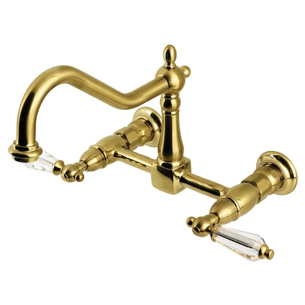 Kingston Brass Two-Handle Wall Mount Bridge Kitchen Faucet, Brushed Brass KS1247WLL - main
