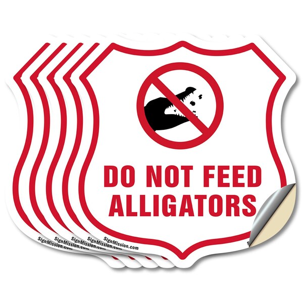Signmission Alligator Warning Shield Sign Do Not Fee, 6 inch X 6 inch, Vinyl Decal, 5PK SHI-D-5PACK-6-355 - main