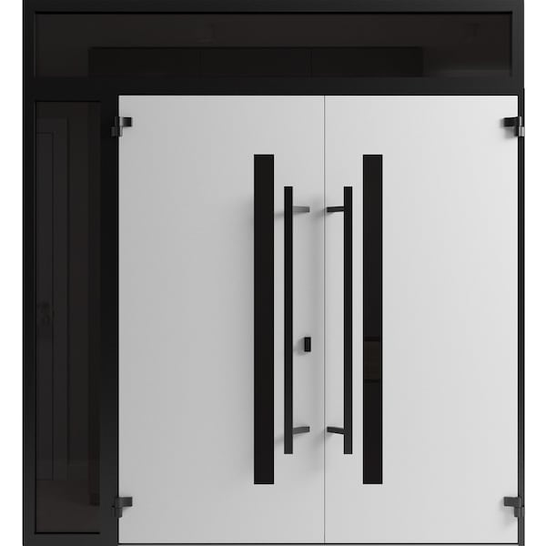 Vdomdoors Front Exterior Prehung Aluminum Double Doors Ronex0162 Red Oak Top Transom Mirrored Clear Glass RONEX0162DEXD-RED-W72+14xH96+12-RH-O - main