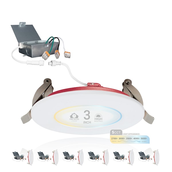 Nuwatt 3 Inch 2 Hour Fire Rated Recessed Light Slim Canless LED Wafer Lights-2700K-5000K, 550LM, 6PK NW-P-DL-3-8W-5CT-FR-WH-6P - main