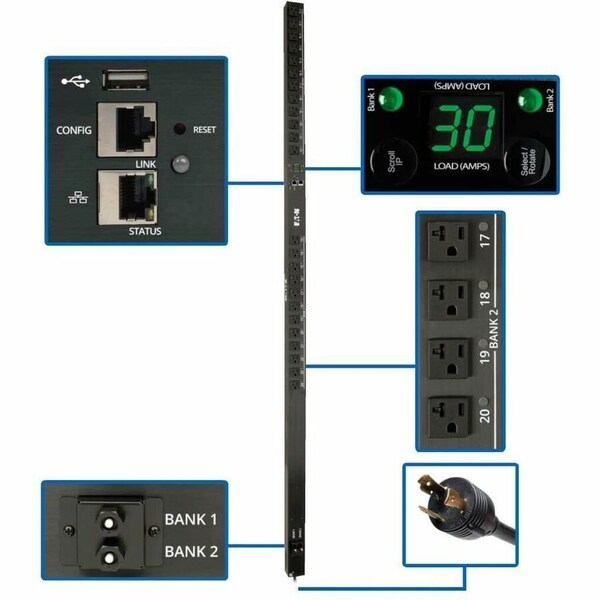 Eaton 2.9kW Single-Phase Switched PDU - LX Interface, 120V Outlets 24 5-15/20R, 10 ft. 3.05 m Cord PDUMV30NETLX - main