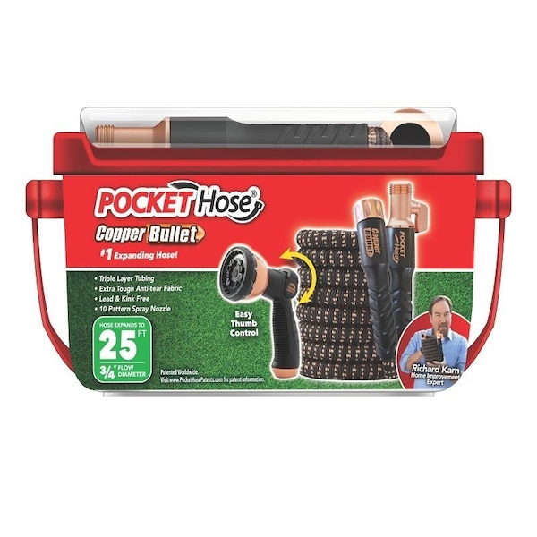 Pocket Hose Copper Bullet Expandable Flexible Garden Hose, 25 ft L, Fabric, Multi-Color 16375-6 - main