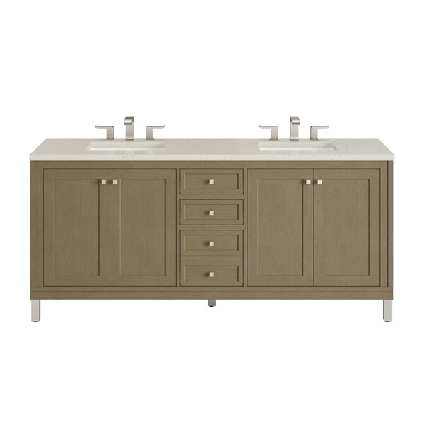 James Martin Vanities Chicago 72" Dbl Vanity, Walnut Whisper, w/ 3 CM Siberian Silestone Top w/FreePower Wireless Charger 503-V72-WLW-FSFR - main