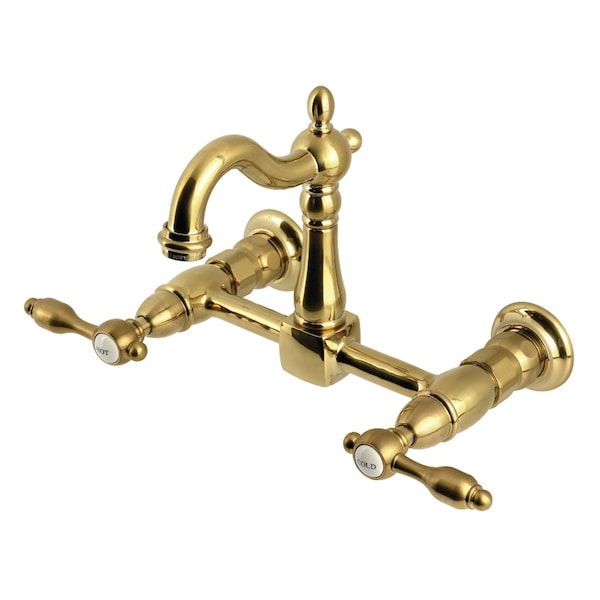 Kingston Brass Two-Handle Wall Mount Bridge Kitchen Faucet, Brushed Brass KS2447TAL - main