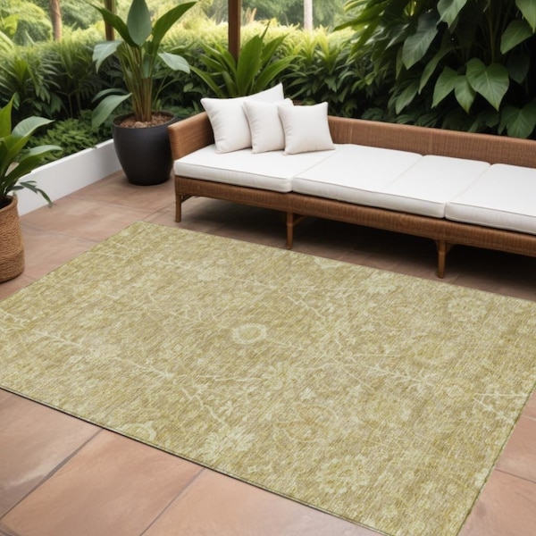 Homeroots 8' X 10' Tan And Beige Floral Washable Indoor Outdoor Area Rug 603458 - main