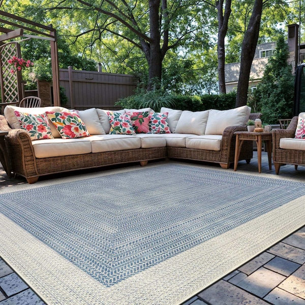 World Rug Gallery Contemporary Braided Weather Resistant Reversible Indoor/Outdoor Rug 7 ft 10 in x 10 ft Blue WR112BLUE8X10 - main