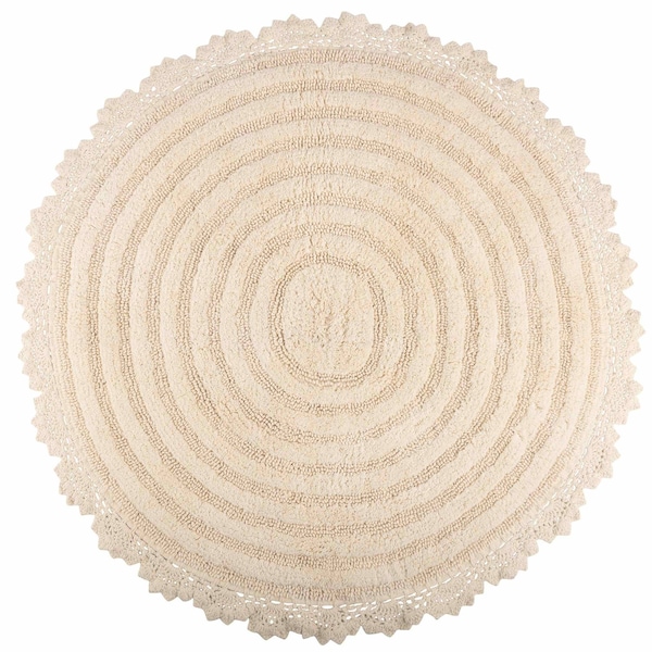 Lavish Home Bathroom Rugs 2 Woven Cotton Bath Mat Set for Boho Decor Round Rugs for Shower, Tub, Toilet, Vanity HT-BATH4-IVY - main