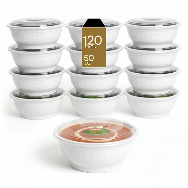 Eco Harmony Products Microwaveable Noodle Bowl with Lid, White, 50oz, 120PK 804514 - main